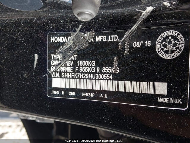 SHHFK7H29HU300554 Honda l15ba