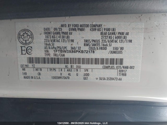 Ford 3.5l v6 cyclone 2023 1FTBW3X86PKB72178 Image 9