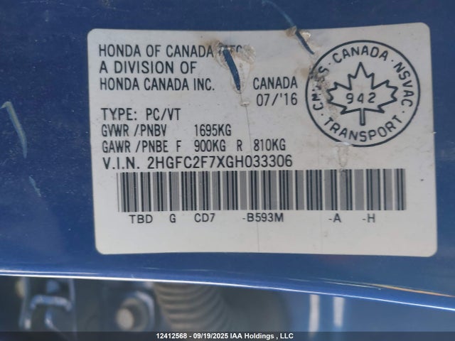 Honda k20c2 2016 2HGFC2F7XGH033306 Image 19