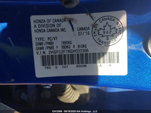 Honda k20c2 2016 2HGFC2F7XGH033306 Image 9