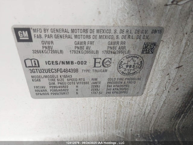 3GTU2UEC3FG484398 GMC l83 - vvt, active fuel management, aluminum