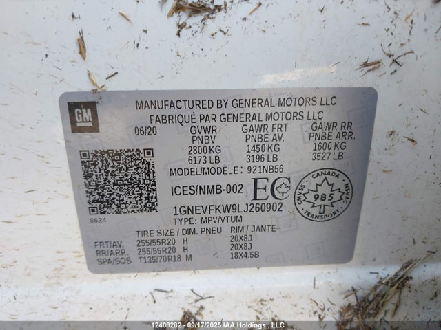 1GNEVFKW9LJ260902 Chevrolet lfy - spark ignited direct injection, atss, gen 1