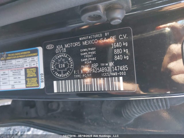 3KPA25AB9JE147485 KIA gdi gamma