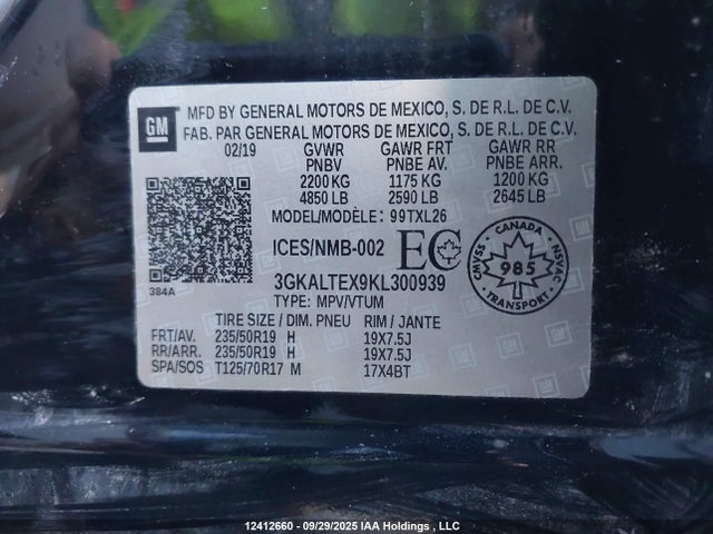 3GKALTEX9KL300939 GMC ltg - spark ignited direct injection, alum dohc, vvt, dcvcp turbo, e0-e100, alum