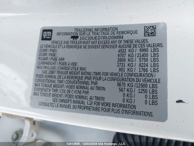 Auction sale of the 2024 Chevrolet Silverado Ev, vin: 1GC10UED7RU209894, lot number: 12412698