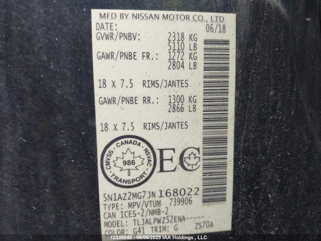 5N1AZ2MG7JN168022 Nissan Murano