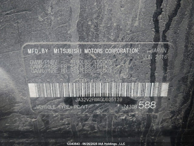 Mitsubishi dohc mivec 2016 JA32V2FW4GU605139 Image 9