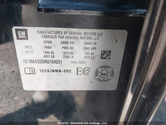 1G1RA6S58HU184231 Chevrolet l3a - di: direct injectio, vvt: variable valve timing, hybrid, gen 1