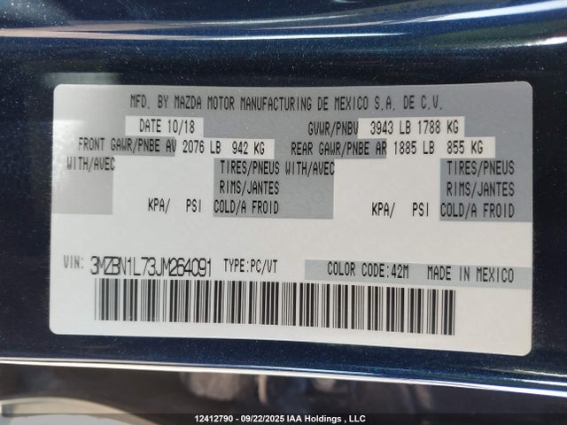 3MZBN1L73JM264091 Mazda pe