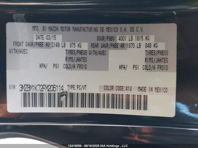 3MZBM1K72FM206114 Mazda pe