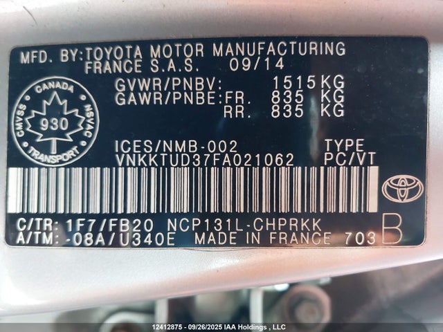 Toyota 1nz-fe 2015 VNKKTUD37FA021062 Image 18