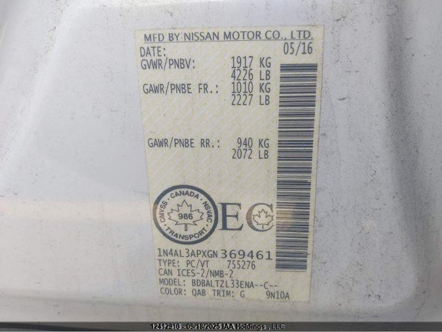 1N4AL3APXGN369461 Nissan Altima