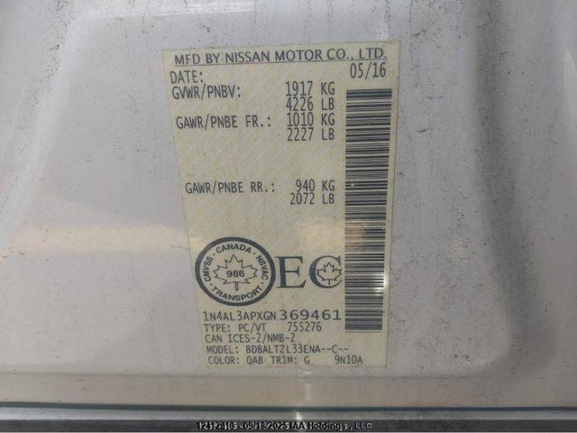 1N4AL3APXGN369461 Nissan Altima