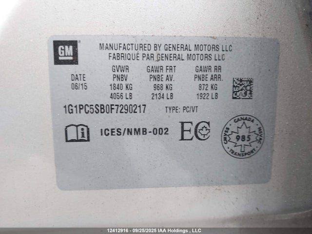 Chevrolet LUV 2015 1G1PC5SB0F7290217 Image 9
