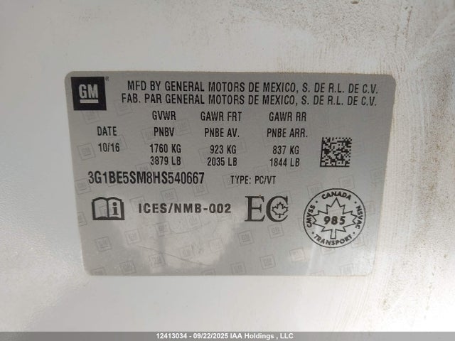 3G1BE5SM8HS540667 Chevrolet le2 -di: direct injection, vvt: variable valve timing, gen, alum