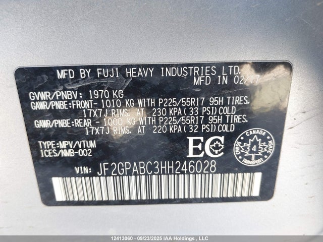 JF2GPABC3HH246028 Subaru naturally aspirated