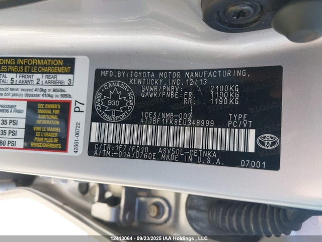 4T1BF1FK8EU348999 Toyota 2ar-fe