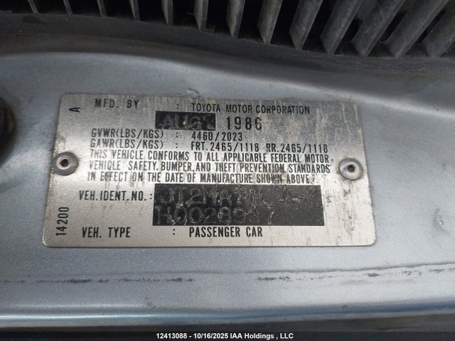 12413088 :رقم المزاد ، JT2MA71L4H0028937 vin ، 1987 Toyota Supra مزاد بيع