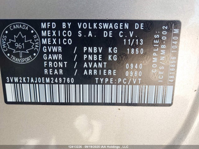 3VW2K7AJ0EM249760 Volkswagen 2014