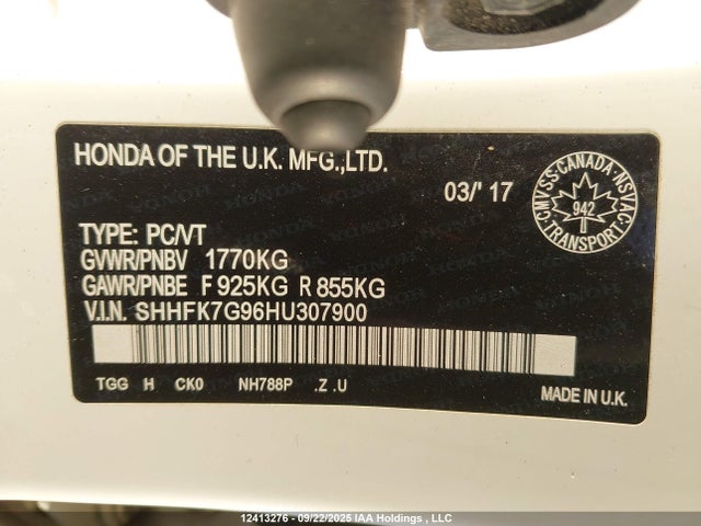Honda l15ba 2017 SHHFK7G96HU307900 Image 18