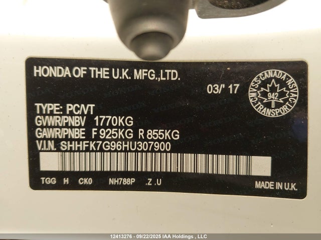 Honda l15ba 2017 SHHFK7G96HU307900 Image 9