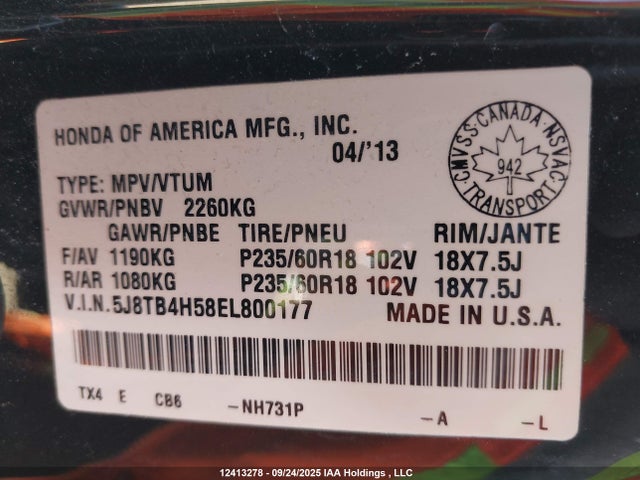 5J8TB4H58EL800177 Acura j35z2