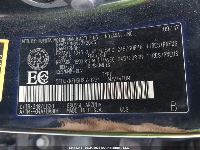 5TDJZRFH5HS521221 Toyota 2gr-fks
