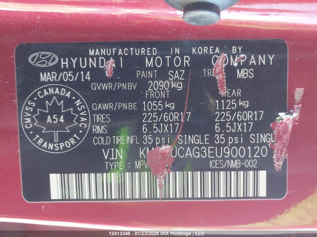 Продажа на аукционе авто 2014 Hyundai Tucson Gls, vin: KM8JUCAG3EU900120, номер лота: 12413346