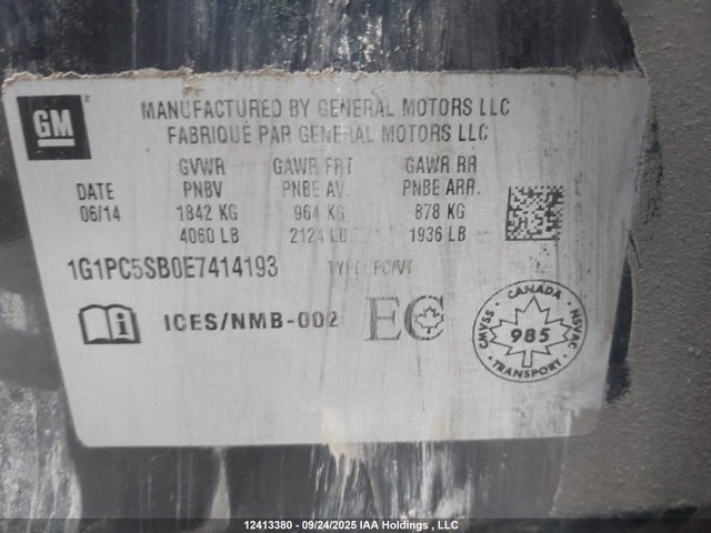 Chevrolet LUV 2014 1G1PC5SB0E7414193 Image 9