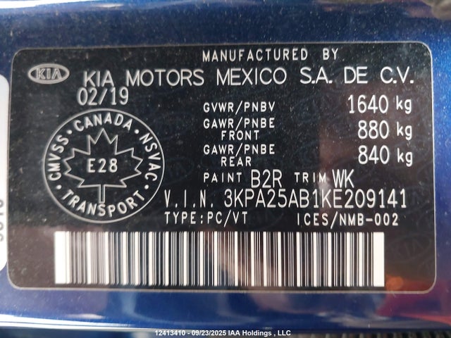 3KPA25AB1KE209141 KIA Rio