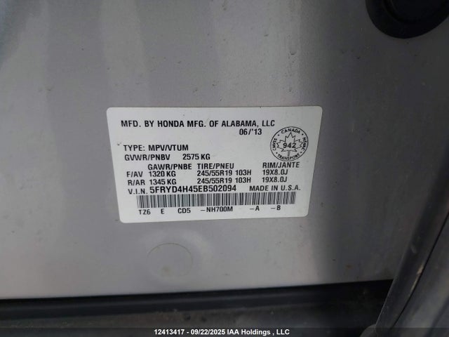 Acura j35y5 2014 5FRYD4H45EB502094 Image 9