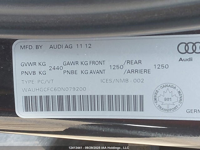 2013 Audi A6 Prestige მანქანა იყიდება აუქციონზე, vin: WAUHGCFC6DN079200, აუქციონის ნომერი: 12413441