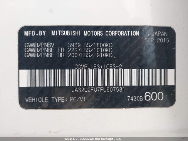 JA32U2FU7FU607581 Mitsubishi dohc mivec