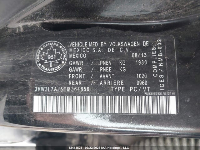 Volkswagen Tdi 2014 3VW3L7AJ5EM364856 Image 9