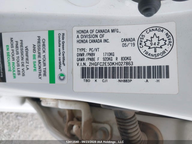 Honda k20c2 2019 2HGFC2E50KH027863 Image 9