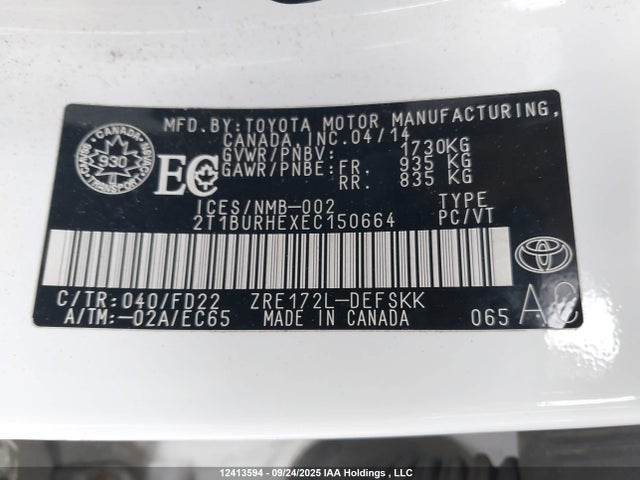 Toyota 2zr-fe 2014 2T1BURHEXEC150664 Image 9