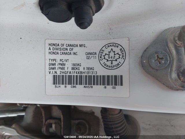 Aukcja sprzedaży 2011 Honda Civic Dx-g, vin: 2HGFA1F4XBH101313, numer aukcji: 12413600