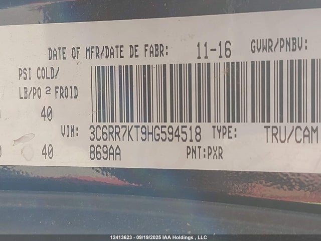 12413623 :رقم المزاد ، 3C6RR7KT9HG594518 vin ، 2017 Ram 1500 St مزاد بيع