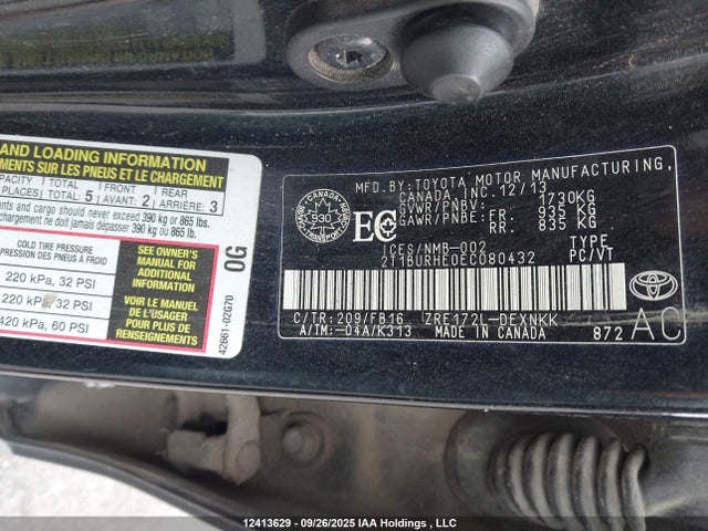 2T1BURHE0EC080432 Toyota 2zr-fe