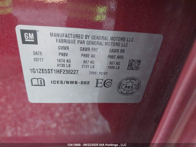 Chevrolet lfv - di: direct injection, vvt: variable valve timing, gen 1 2017 1G1ZE5ST1HF238227 Image 18
