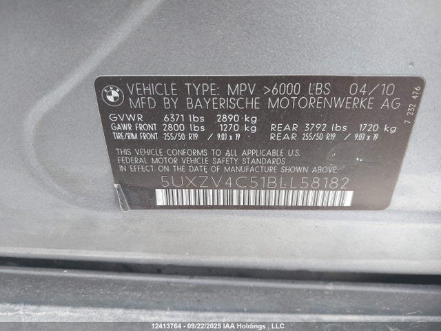Продаж на аукціоні авто 2011 Bmw X5, vin: 5UXZV4C51BLL58182, номер лоту: 12413764