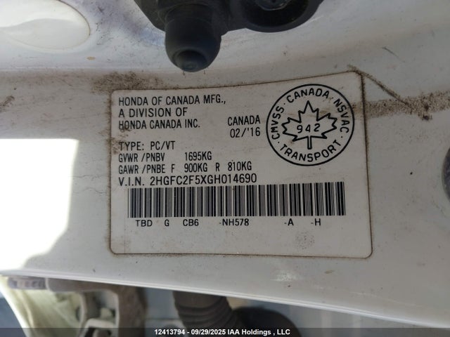 Honda k20c2 2016 2HGFC2F5XGH014690 Image 9