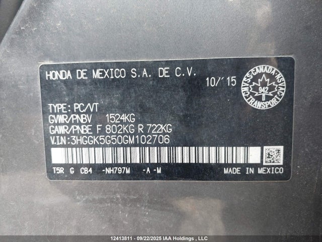 3HGGK5G50GM102706 Honda l15b1