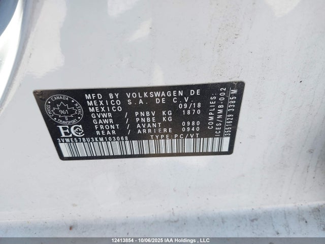 3VWE57BU3KM103068 Volkswagen 1.8 tsi