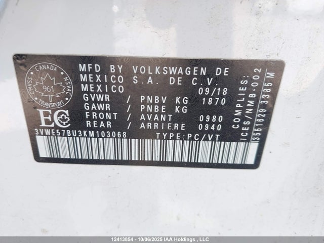 3VWE57BU3KM103068 Volkswagen 1.8 tsi