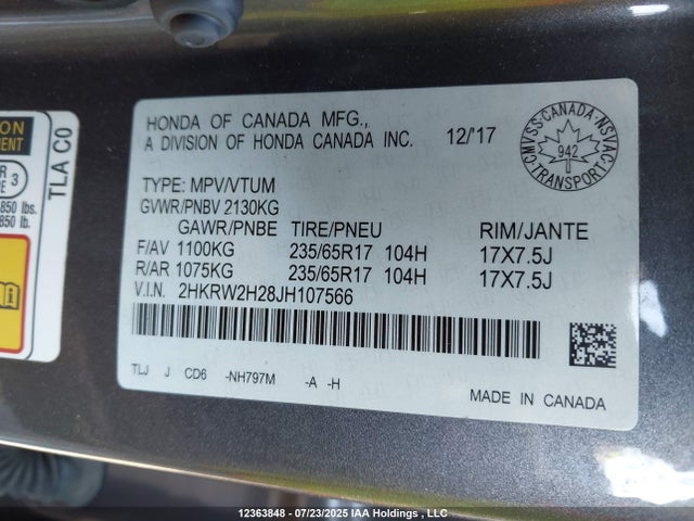 2HKRW2H28JH107566 Honda k24w9/k24v9