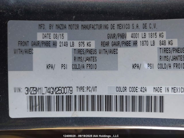 3MZBM1L74GM250079 Mazda pe