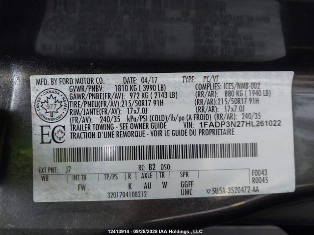 Ford 2.0l gdi 2017 1FADP3N27HL261022 Image 9