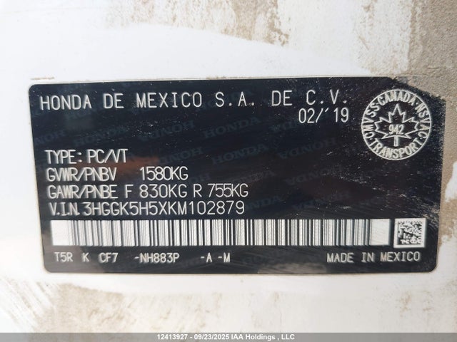 3HGGK5H5XKM102879 Honda l15b1