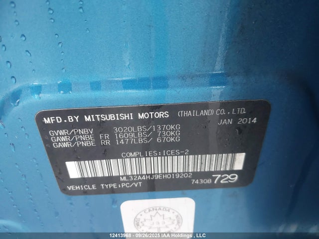 Mitsubishi Mirage 2014 ML32A4HJ9EH019202 Image 9